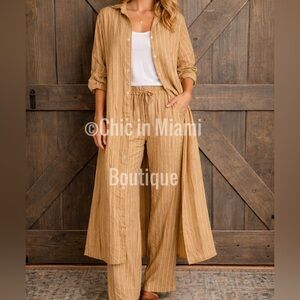 Puro Lino Made in Italy Pinstripe Maxi Dress and Drawstring Pants Set